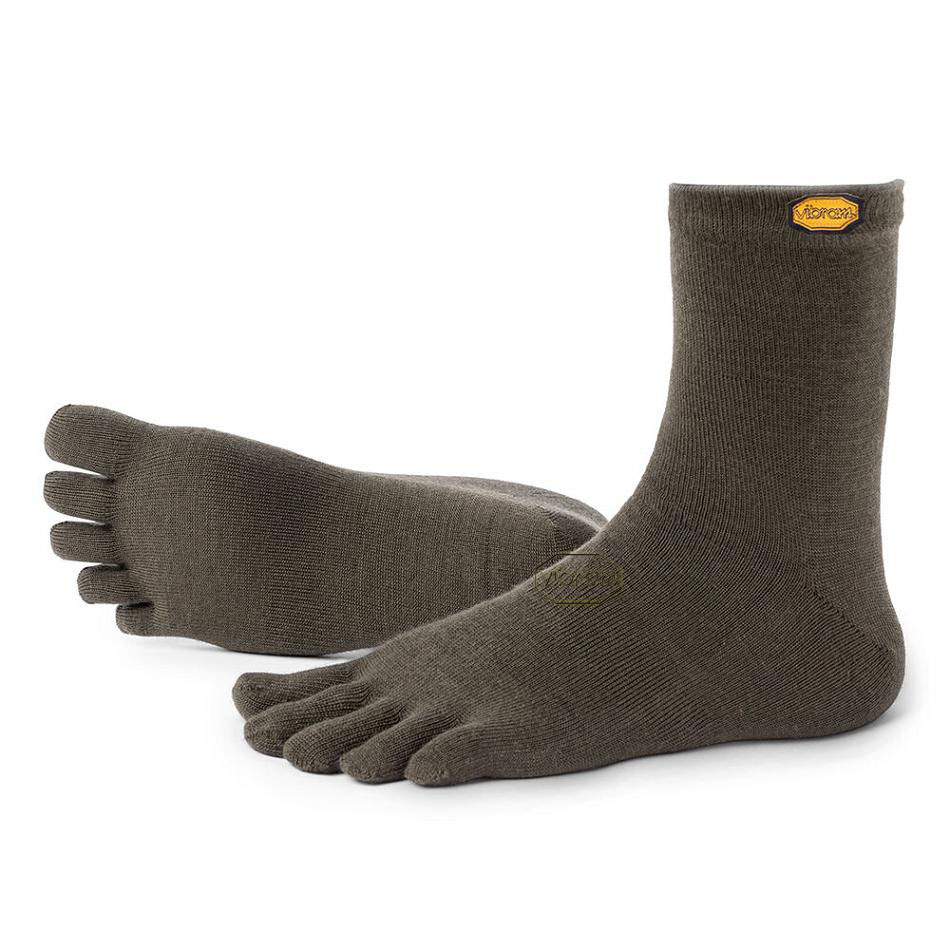 Women's Vibram 5TOE Crew Wool Socks Green | US_S34