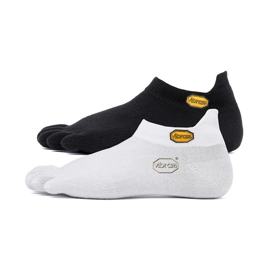 Women\'s Vibram 5TOE No Show 2 Pack Socks White / Black | US_V21