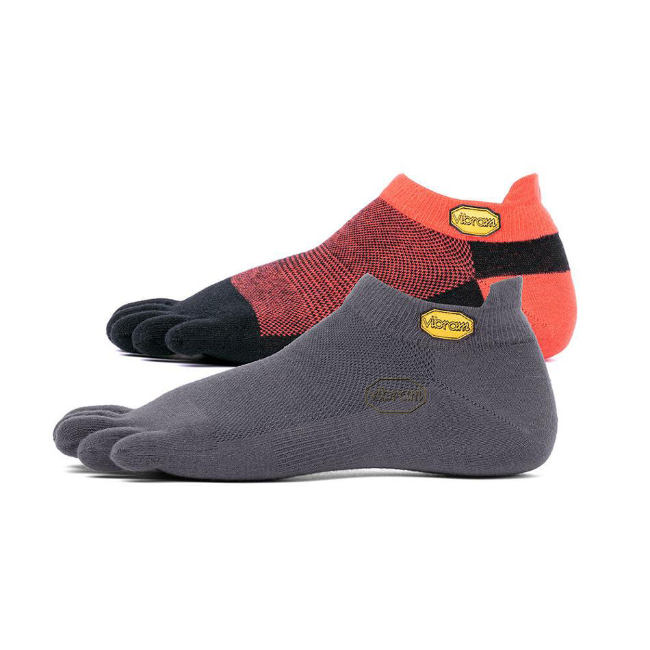 Women\'s Vibram 5TOE No Show 2 Pack Socks Dark Grey / Red Black | US_X19